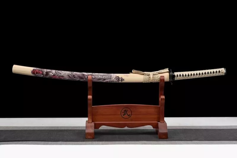 Katana Dragon à Lame Noire Série Noire Cuite Au Four Sabre De Samouraï Japonais Katana Véritable Sabre Fait Main Acier à Ressort Haute Performance Sabre Longquan